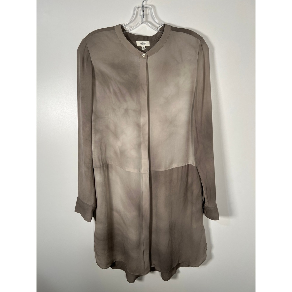 Wilfred Aritzia Grey 100% Silk Quiet‎ Luxury Tunic Blouse Clean Girl Medium